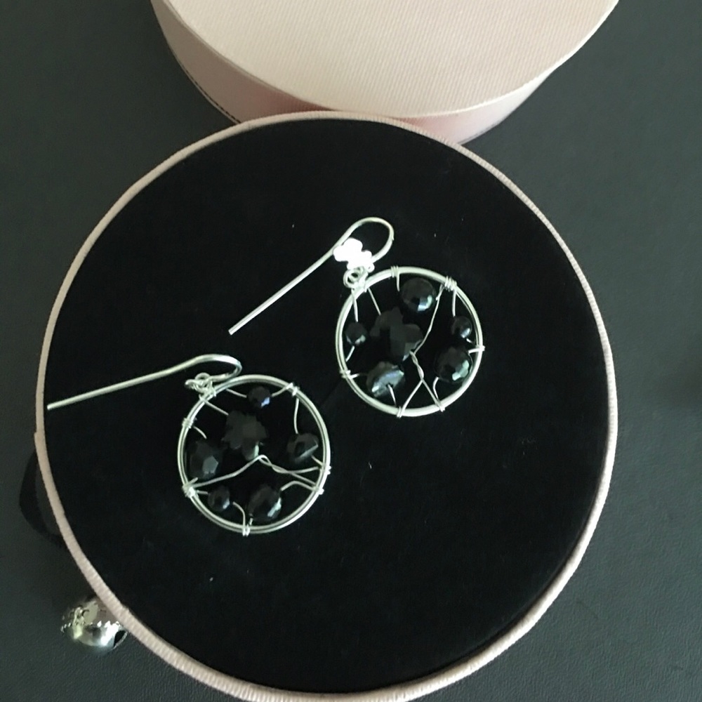 Tous original onyx silver hook earrings